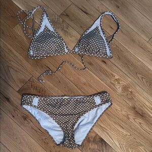 Gianni Bini Polka Dot Bikini in Brown and White